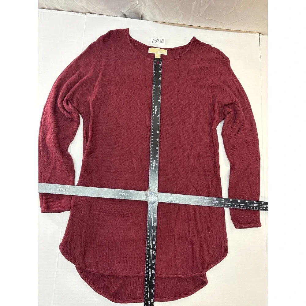 Michael Michael Kors Burgundy Knit Tunic Sweater Side Zippers Crew Neck Womens M